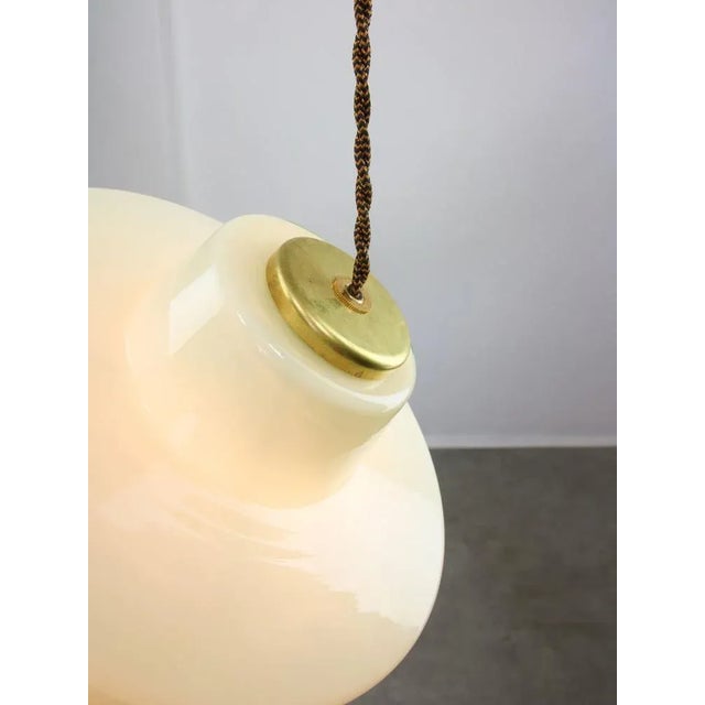 Metal Mid-Century Italian Green Glass and Brass Pendant Lamp For Sale - Image 7 of 11
