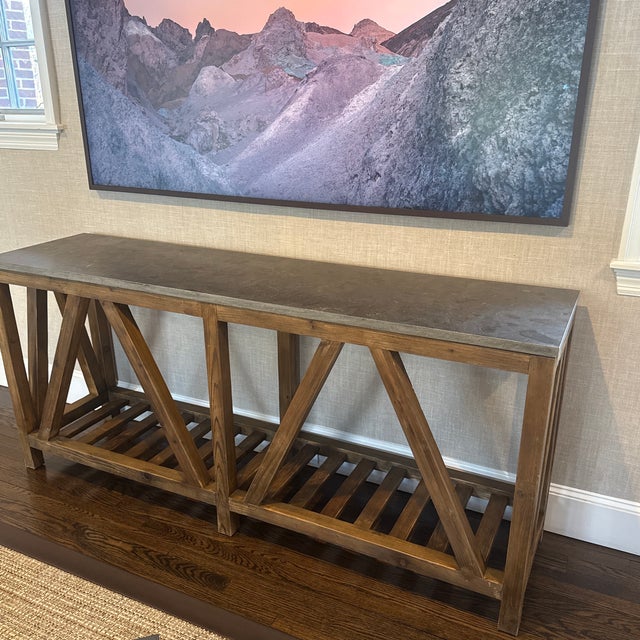 Wood Console Table With Stone Top For Sale In New York - Image 6 of 6