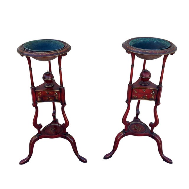 1950s 1950s Hollywood Regency Red Mahogany Georgian Wig Plant Stand W/ Drawers Dish, Pair For Sale - Image 5 of 10