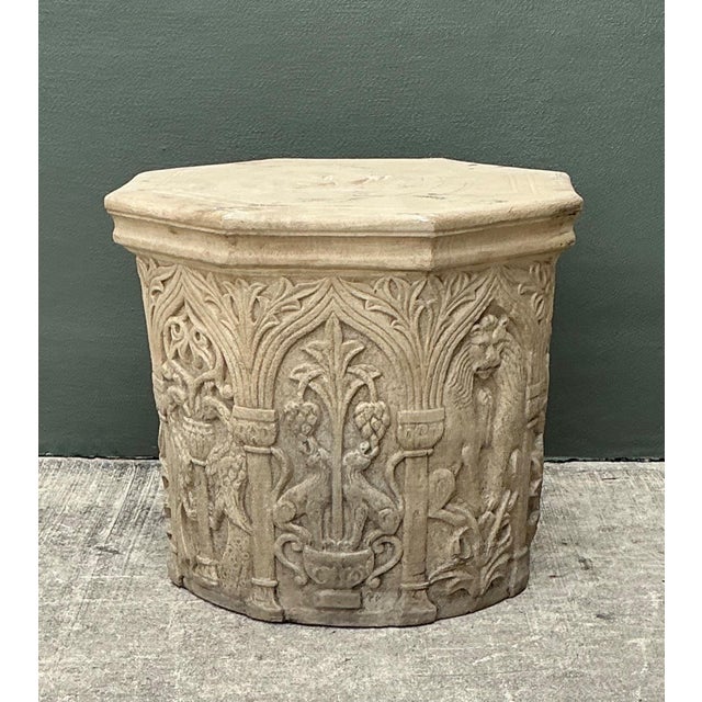 Vintage Cast Stone Lions Head Table Pedestal For Sale - Image 11 of 18