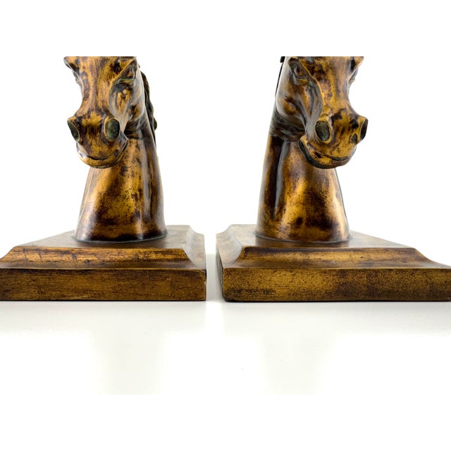 1960s Equestrian Horse Bust Bookends With Antiqued Bronze Finish, a Pair For Sale - Image 9 of 11