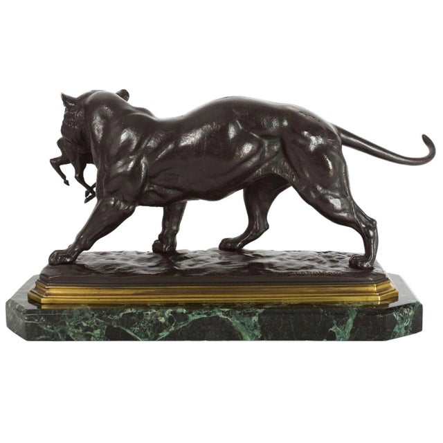 A nice early 20th century casting of Paul-Édouard Delabrierre's Tiger Carrying a Gazelle, the present model features a...
