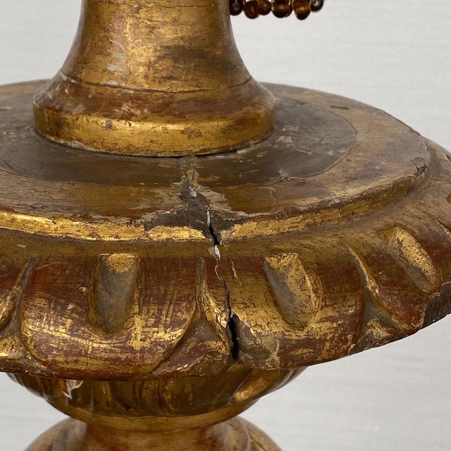 Large Spanish Baroque Giltwood and Marble Torchiere Two-Light Floor Lamp For Sale - Image 16 of 17