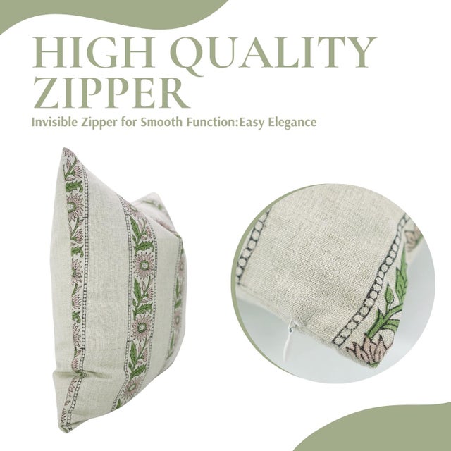 Fabdivine Pure Linen Decorative Throw Pillow Cover 24x24 Khushi Hand Block Print Cushion For Sale - Image 6 of 9