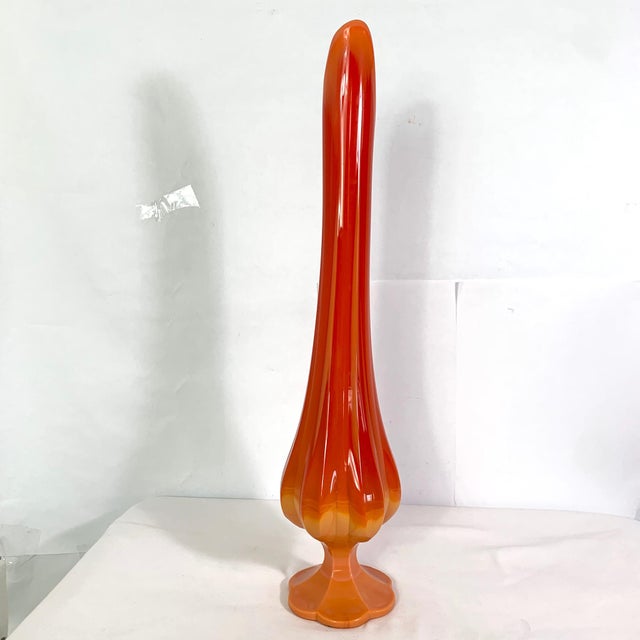 MidCentury Modern Orange Slag Glass Stretch Swung Pedestal Vase Viking