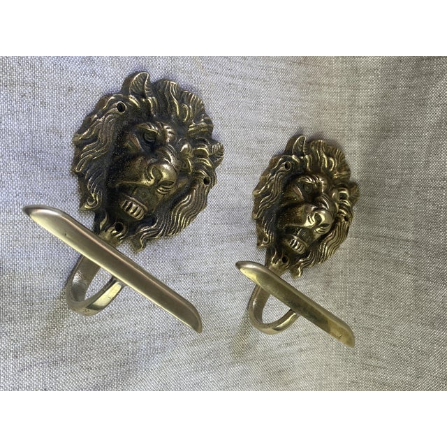 Vintage Brass Lion Head Coat Hooks, 1940s, Set of 2 For Sale - Image 13 of 15