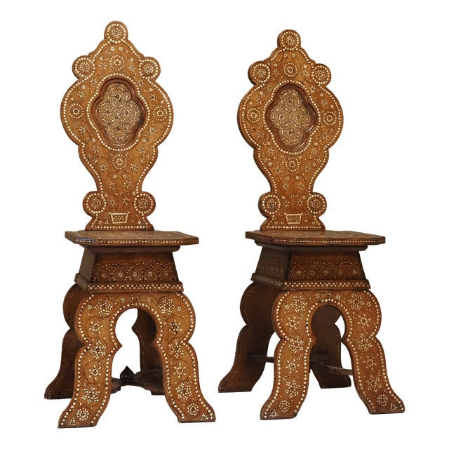 Antique North Italian Geometric Sgabello Hall Chairs, 1800s, Set of 2 For Sale