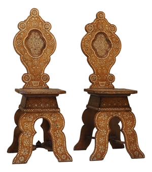 Antique North Italian Geometric Sgabello Hall Chairs, 1800s, Set of 2