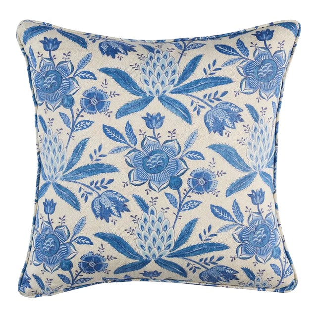 Schumacher Lafayette Botanical 18" Pillow in Cornflower For Sale