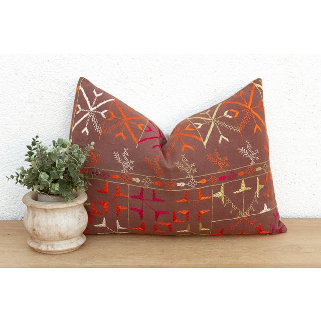 19th Century Nabha Nomad, Antique Phulkari Lumbar Pillow Cover For Sale - Image 5 of 6