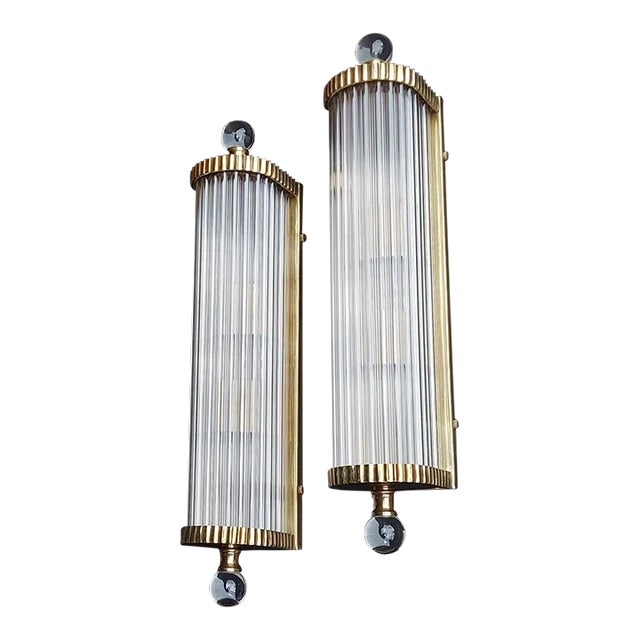 Vintage Art Deco Wall Sconces Fixtures in Brass & Glass - a Pair For Sale