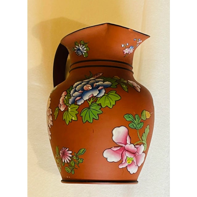 Chinoiserie Wedgwood Rosso Antico Floral Enameled Terracotta Jug For Sale - Image 3 of 8