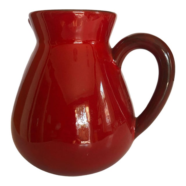 Vintage French Ceramic Pitcher in Rich Crimson Red Glaze For Sale