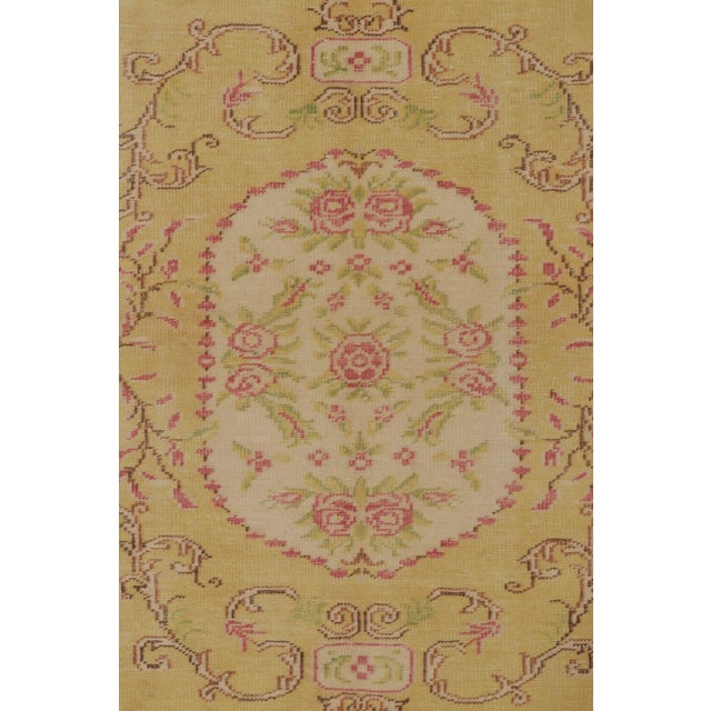 Vintage Distressed Rug in Gold and Rose With Floral Cartouches - Rug & Kilim For Sale In New York - Image 6 of 9