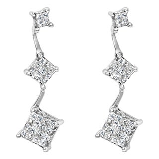 14K White Gold 1 cttw Princess Cut Diamond Earrings (G-H, VS1-VS2) For Sale