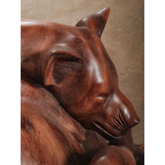 Hand-Carved Wooden Sleeping Dog Sculpture in Curled Resting Pose For Sale - Image 4 of 6