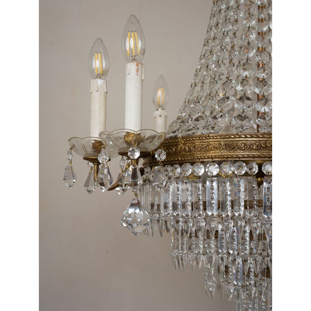 Italian Empire Style 12-Light Chandelier in Brass, Crystal and Cut Glass, 1940s For Sale - Image 11 of 15