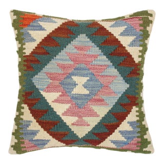 Geometric Turkish Caron Hand Woven Kilim Throw Pillow For Sale