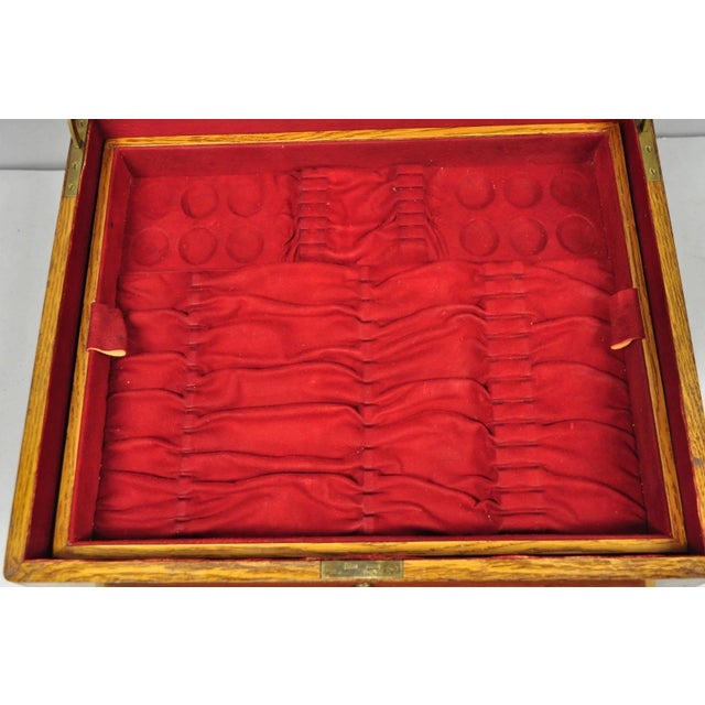 Antique Arts & Crafts Quartersawn Oak Fitted Silverware Case Flatware Chest Box For Sale - Image 13 of 18