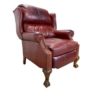 Napoleon III Style Leather Wingback Recliner Library Armchair For Sale