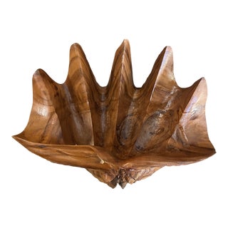 1970s Large Wooden Shell Bowl For Sale