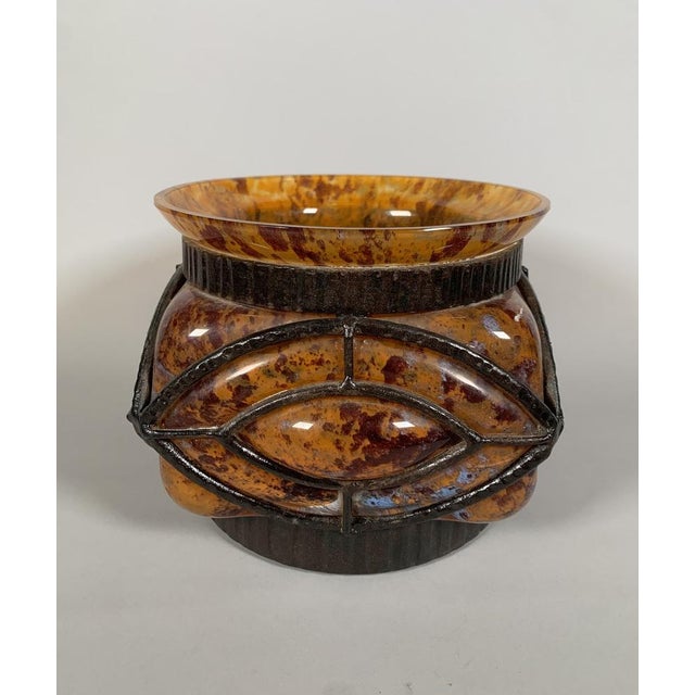 Art Deco Glass and Wrought Iron Vase from Le Lorrain, 1920s For Sale - Image 9 of 9