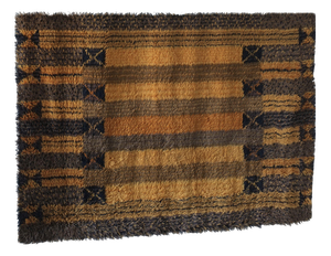 Large Brown Wool Rya Rug, Sweden, 1960s