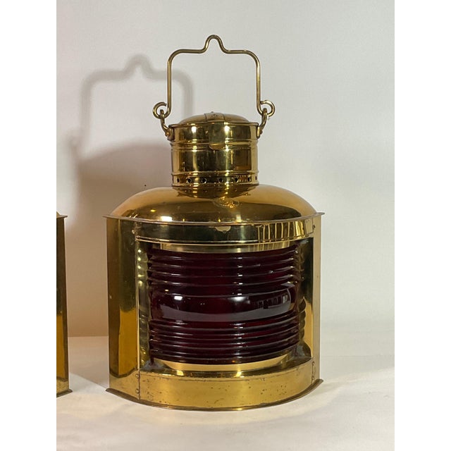 Pair of Solid Brass Port and Starboard Ships Lanterns For Sale - Image 9 of 12