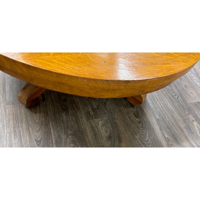 Antique Victorian Tiger Oak Scroll Foot Pedestal Coffee Table Cocktail Table For Sale - Image 11 of 12