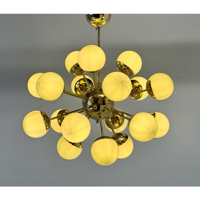 Brass and Murano Glass Sputnik Chandelier in Sage Green, 2000s For Sale - Image 3 of 12