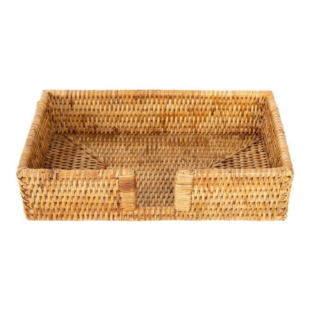 Artifacts Rattan Guest Towel/Napkin Holder With Cutout - Honey Brown For Sale