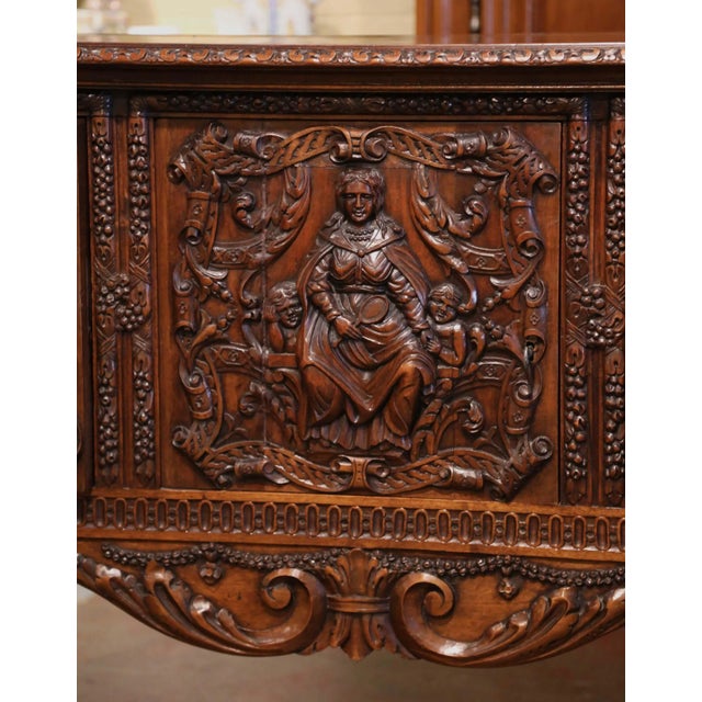 Wood 19th C. Italian Renaissance Revival Carved Walnut Credenza With Figural Panels For Sale - Image 7 of 12
