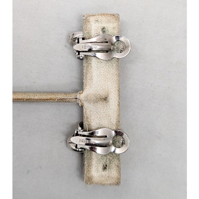 Vintage Pennino Rhodium Plated Clear Rhinestone & Faux-Pearl Clip Earrings-2 Pieces For Sale In Philadelphia - Image 6 of 7