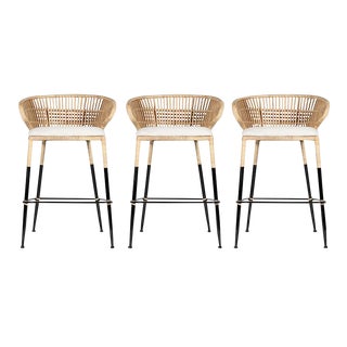 David Francis Rattan Barstools - Set of 3 For Sale