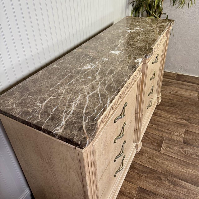 Hollywood Regency Vintage Bernhardt Neoclassical Revival Marble Top 8-Drawer Dresser For Sale - Image 3 of 14
