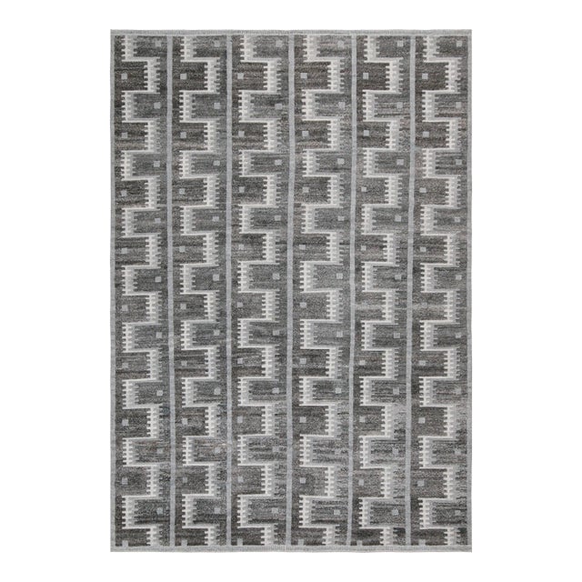 Rug & Kilim’s Scandinavian Outdoor Rug With Gray Geometric Patterns - 12'x18' For Sale