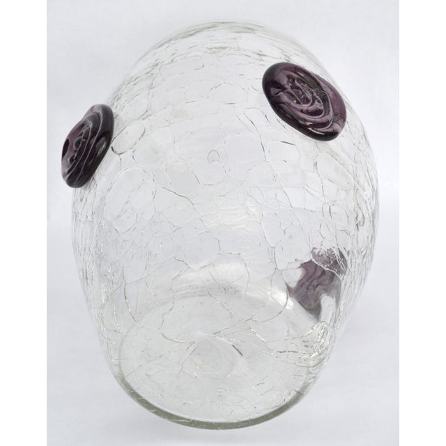 1960s Large Blenko Crackle Art Glass Vase Textured Clear Surface Purple Flowers For Sale - Image 13 of 18