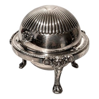 Vintage f.b. Rogers Silver Caviar Dome Dish Lion Paw Feet Ornate For Sale
