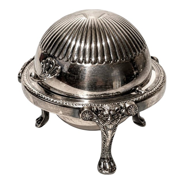 Vintage f.b. Rogers Silver Caviar Dome Dish Lion Paw Feet Ornate For Sale