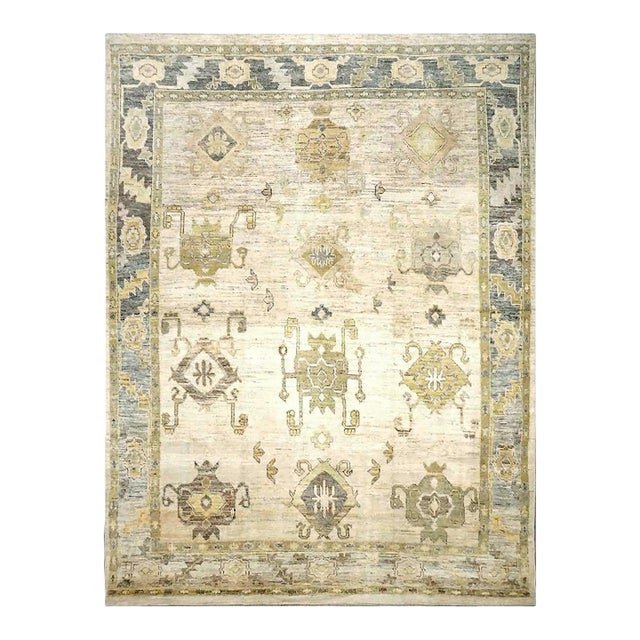 21st Century Turkish Oushak Wool 9x13 Olive, Charcoal & Ivory Handmade Area Rug #1144138 For Sale