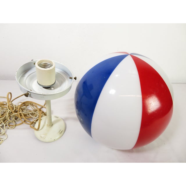 Mid 20th Century Vintage Barbershop Pendant Lamp 10" Glass Globe ~ Beach Ball ~ Circus ~ Mid Century Ceiling Light For Sale - Image 5 of 17