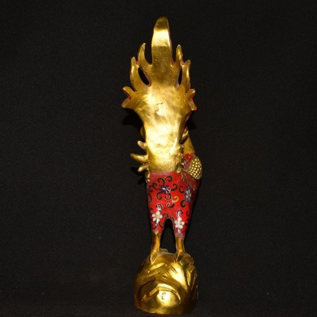Late 19th Century Late 19th Century Cloisonné Enamel Rooster Statue, Gilt Bronze Figure, 2.01kg For Sale - Image 5 of 9