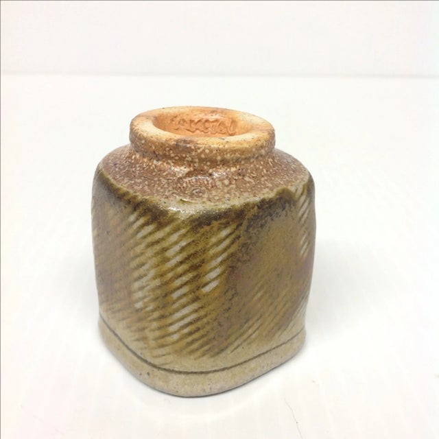 Mid-Century Modern Raul Coronel Style Square Ceramic Bone Vase For Sale - Image 3 of 5