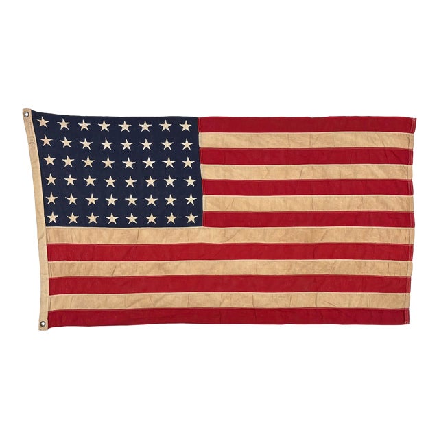 Vintage Cotton American Flag With 48 Sewn Stars For Sale