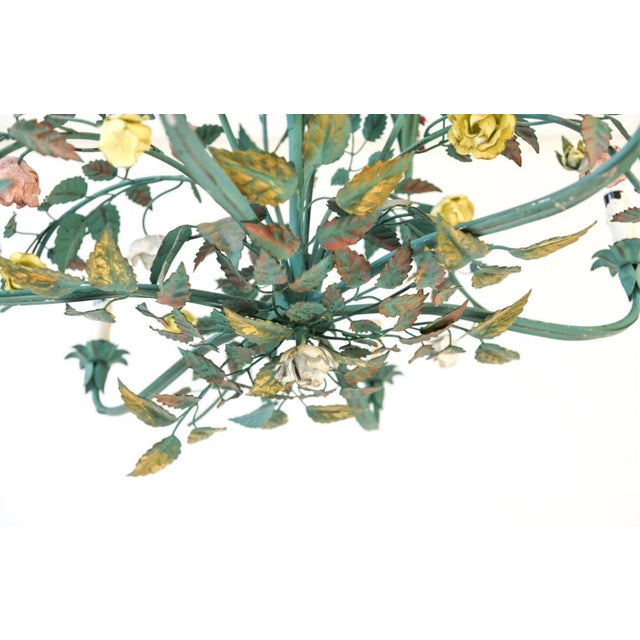 Green Vintage Tole Floral Chandelier For Sale - Image 8 of 9