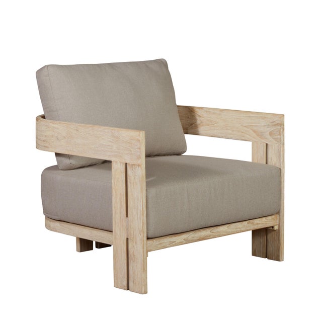 Wood Paradiso Outdoor Solid Teak Wood Chair Natural Look - Gray Fabric For Sale - Image 7 of 12
