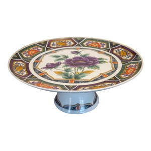 Vintage 1970's Georges Briard Amethyst Kutani Japanese Porcelain Purple Chrysanthemum Floral Motif Pedestal Cake Stand