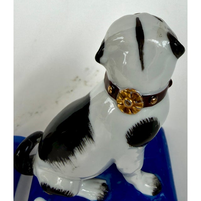 Pair of Porcelain Pug Dog Figurines on Cobalt Blue Bases, Late 19th Century For Sale In New York - Image 6 of 18