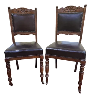 Mid 19th Century Victorian English Oak Gothic Revival Dining Chairs - A Pair