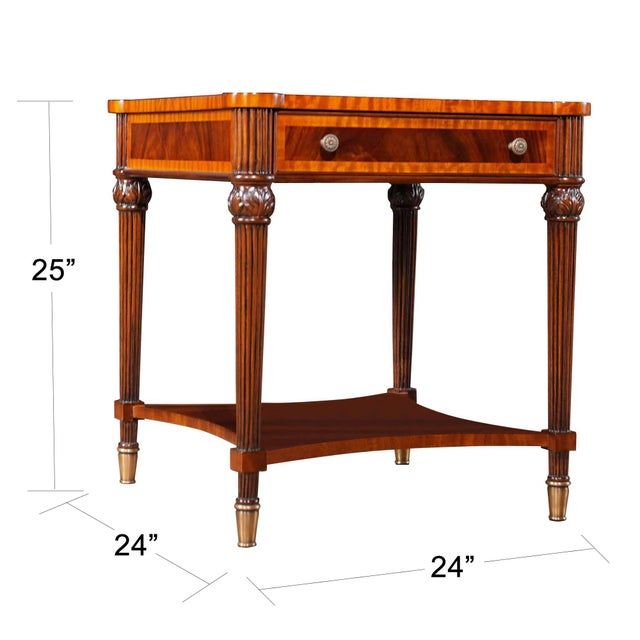 A square mahogany end table from Niagara Furniture with all of the bells and whistles including one drawer, reeded legs,...